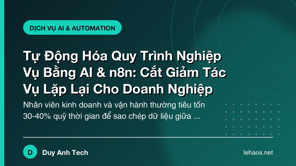 Tự Động Hóa Quy Trình Nghiệp Vụ Bằng AI & n8n: Cắt Giảm Tác Vụ Lặp Lại Cho Doanh Nghiệp